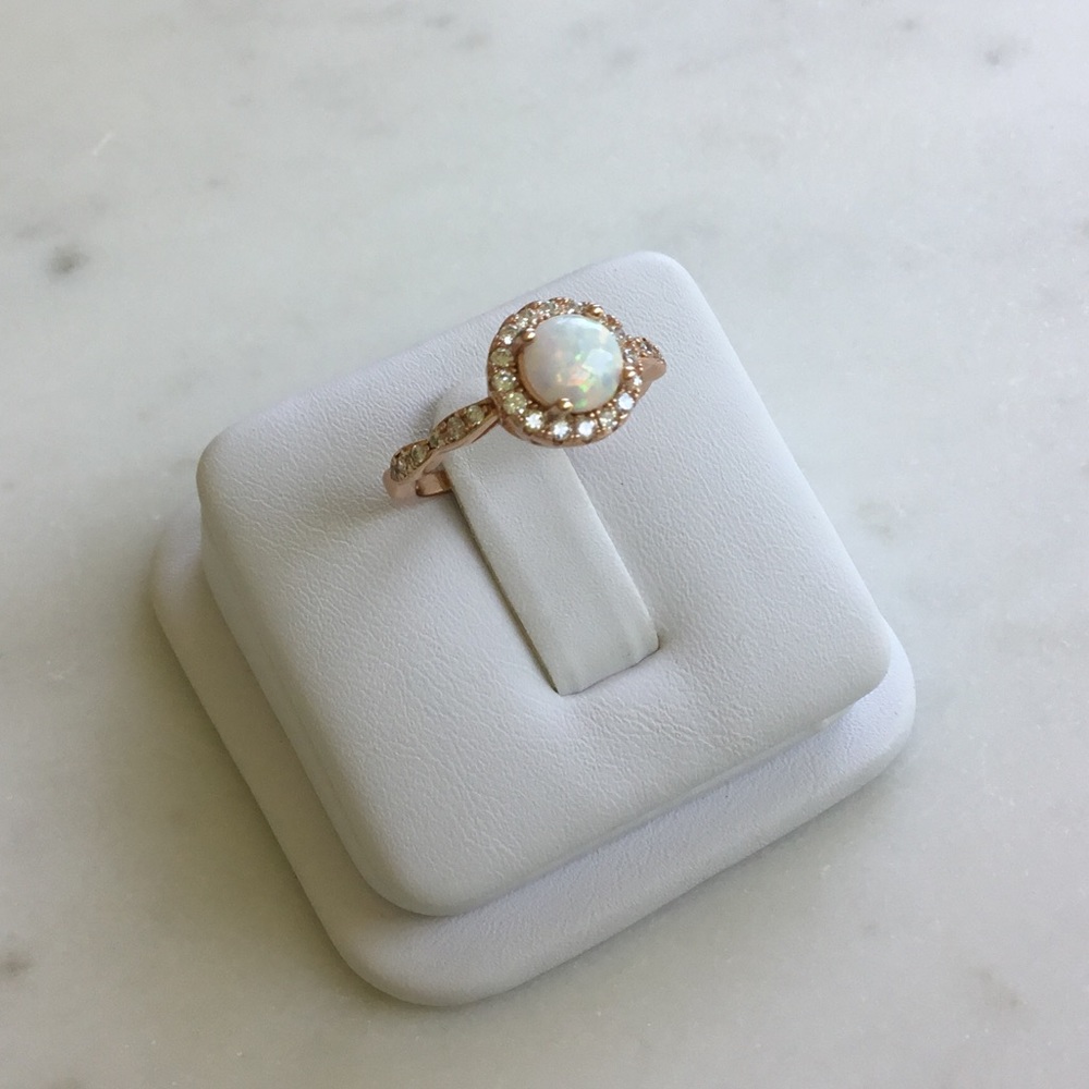Sale $18! Rose Gold Plated over .925 Sterling Silver Lab created Opal Ring - Picture 2 of 16